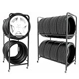 Abnehmbares Garagenreifenregal mit 4 Haken und Rädern, Reifenträger für 15 16 17 18 19 20 Zoll, Reifen-Organizer für Keller, Reparaturwerkstätten, Werkstätten, Schuppen, saisonale Ersatzreifen, S