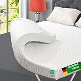 HERZtal Memory Gel Matratzenauflage, Atmungsaktiver Double Jersey Bezug, Anti-Rutsch Unterseite, Spannbänder für Matratzen bis 30 cm (90x200cm)