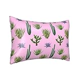 Seidenkissenbezug für Haar und Haut, kühlender Schlaf-Kissenbezug, Standardgröße 50,8 x 76,2 cm, Kaktus, Aloe-Vera, Blockdruck, Satin-Kissenbezug mit Reißverschluss, Geschenk für Damen und Herren