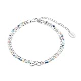 s.Oliver Fußkette Edelstahl Damen Sommerschmuck, mit Glas, 22+5 cm, Silber, Infinity, Kommt in Schmuck Geschenk Box, 2034576