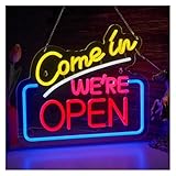 BYNGQW AtmosphäreHeimdekoration Come In We're Open Neonschild, Wanddekoration, USB-betriebenes LED-Licht Für Bar, Einzelhandel, Kneipe, Laden, Dekoration, 37 X 32 Cm