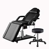 LSLIFE Hydraulischer Massagetisch mit Drehfunktion - Verstellbares 3-Segment-Behandlungsliege mit Hocker für Salon, Spa, Tattoostudio (Schwarz)