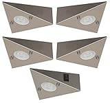Trango - 5er Set 6739-52 LED Küchenunterbauleuchte - Aus Edelstahl-gebürstet - Inkl. 5x 4.8 Watt LED Modul - 3000K warmweiß - Dreieck Schrankleuchte inkl. Schalter - 230V - Beliebig erweiterbar