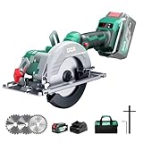 DCA Bürstenlose Akku-Handkreissäge 20V mit 4,0Ah Akku, 2-Gang 6700/4200RPM Kreissäge, 3 Sägeblatt Ø125mm mit Führungsschiene, 45mm(90°)/33mm(45°) Schnitttiefe, Mini Kreissäge für Holz, Plastik, PVC