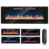 Tubiaz Elektrokamin Wandkamin, Elektrischer Kamin mit Heizung und LED Flammen, Heizlüfter Fernbedienung, 750w/1500w, Timer Einstellbarer Thermostat, 127cm, Elektro Heizungen für Wohnzimmer, Innenräume