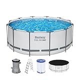 Bestway Steel Pro MAX Frame Pool Komplett-Set mit Filterpumpe Ø 366 x 122 cm, lichtgrau, rund