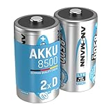 ANSMANN Mono D Akkus Typ 8500 1,2 Volt (2 Stück) - Mono-D Batterien wiederaufladbar, mit äußerst geringer Selbstentladung/Einsatz in Garagentüröffner, Waage, Uhr, Digitalkamera