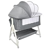 OHMG 3-in-1 Kinderbett mit Moskitonetz, Babywiege und Seitenbett für Cosleeping, Babywiege, Bassinet Baby, Bedside Sleeper, für Babys von 1 bis 36 Monaten, mit um 360° drehbaren Rädern und Korb