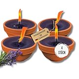 Lavalis 4X Lavendel Kerze mit Duft in Terrakotta-Schale, Alternative zu Citronella-Kerze, Handbefüllte, Outdoor Kerze, Aus recyceltem Wachs, 15 h Brenndauer, 5 cm Flammenhöhe, für Hochzeit, 9,5 cm Ø