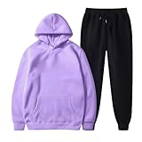 Trainingsanzug Damen Sportanzug Kapuzenpullover Mit Taschen + Fitnesshose Jogginganzug Zweiteiler Einfarbig Weichem Stretch Laufbekleidung Outdoor Laufhose Workout Tracksuit Bequeme Activewear
