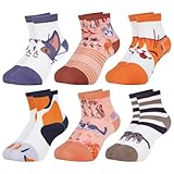 Queenshin Kinder Sneaker Socken Mädchen Nette Karikatur Tier katzen Kurze Socken Einschulung Geschenke aus Baumwolle Mädchen Deko 6 Paar