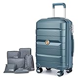 Somago Gepäck-Sets 3-teilig Spinner Hardside PP Koffer mit TSA-Schloss 4-teiliges Set mit 6 Set Packwürfel für Reisen, Blaugrün, Blau, Checked-Large 28-Inch