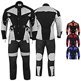 Motorradkombi Herren 2-teiler mit 6CE-Protektoren Motorradanzug Textil Winddicht Motorradjacke & Motorradhosen-Set - aus 4 Schichten Abnehmbar Thermofutter - insgesamt 9 Taschen - Grau - 56