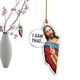 Lustiges Jesus-Auto-Ornament – 2D Acryl religiöser Türhänger, christlicher inspirierender Rückspiegel-Charm, 'I Saw That Jesus', Geschenk für Frauen, Männer, Kollegen, Mutter, Urlaubsgeschenk