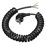 Schutzkontakt Verlängerungs Kabel - 3M, Anschluss Spiralkabel Kunststoffleitung Verlängerungsleitung, IP20 Innenbereich mit Schuko Stecker, Schuko-Stromkabel 230 V / 16 A, Schwarz