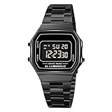 Nicoone Digitaluhr mit Edelstahlband, LED-Hintergrundbeleuchtung, wasserdicht, stilvolle Armbanduhr für Herren (Negro)