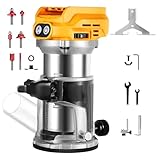 Kabelloser kompakter Oberfräse, kompatibel mit Dewalt 20 V Akku, 6 Geschwindigkeiten, 800 W, 30.000 U/min, bürstenloser Oberfräser für Holzbearbeitung mit Oberfräsen-Bits, Kanten- und Rollenführung