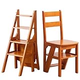 XDXINY Klappbarer Bibliotheksleiter Aus Massivholz Faltbarer 4-Stufen-Hocker Zweizweck-Trittleitern 4-Stufen-Kletterstufen-Ausstellungsständer Blumenständer (Brown, 46x37x90CM)