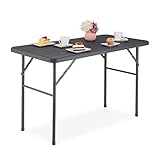 Relaxdays Gartentisch, Holzoptik, eckig, HxBxT: 74 x 118 x 60 cm, Kunststoff, Metall, klappbarer Terrassentisch, grau