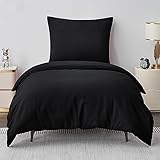Aisbo Bettwäsche 135x200 2teilig Schwarz - Bettbezug 135 x 200 cm 2 teilig mit Kissenbezug 80x80 cm, ÖKO-TEX Bettwäsche Set Mikrofaser 2tlg mit Reißverschluss, Weich und Bügelfrei
