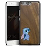 Holz Case kompatibel mit Huawei P10 Walnuss Handyhülle Echtholz Hülle Lilo & Stitch Fanartikel Disney