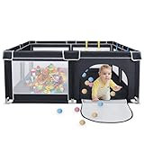 Aufun Laufstall Baby Laufgitter 300D Oxford Gewebe, mit Anti-Kollision Schaum Absperrgitter, Atmungsaktivem Netz, Reißverschluss (Schwarz, 150x180x68cm)