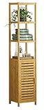 VIAGDO Hochschrank, Badezimmerschrank Bambus, Badschrank hoch mit 3 offene Fächern und Schrank, hoher Beistellschrank, Aufbewahrungsschrank, für Badezimmer, Flur, Küche, Wohnzimmer