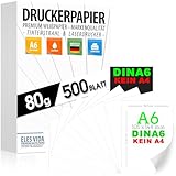 Druckerpapier 80g weiß A6-500 Blatt – 10,5 x 14,8 cm - PREMIUM PAPIER Reinweiß - Kopierpapier, Laserdrucker & Tintenstrahl für Uni, Fotografie, Büro & Office - MADE IN GERMANY - ACHTUNG DIN A6