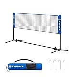 SONGMICS 3 m Badmintonnetz, Volleyballnetz, höhenverstellbare Stangen, tragbares Set für Tennis, Beach-Volleyball, für Garten, Park, Outdoor, blau SYQ300V1