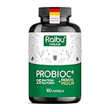 Probioc Kulturen Komplex - 25 Bakterienstämme + Inulin - 300 Mrd. KBE/g - 180 hochdosierte & magensaftresistente Kapseln - mit Lactobacillus & Bifidobakterien - Raibu