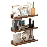 VASAGLE Wandregale, 3er Set, Schweberegale, Breite 38 cm, erhöhte Vorderkante, für Bilderrahmen, Dekoartikel, Gewürzgläser, für Küche, Wohnzimmer, vintagebraun LWS037X01