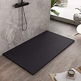 Luminosa ArredoBagno Duschwanne aus Marmorharz, 80 x 160 cm, Steinoptik, rutschfest, mit Gelcoat – Modell Dubai Farbe Schwarz – Gitter und Ablaufgarnitur im Lieferumfang enthalten