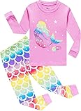 EULLA Kinder Schlafanzüge Mädchen Langarm Winter Pyjama Set Baumwolle Meerjungfrau Zweiteilig Nachtwäsche 7 Jahre alt 92 98 104 110 116 122 A-Rosa Meerjungfrau DE 122