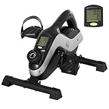 HOMCOM Mini Heimtrainer Pedaltrainer für Beintraining Pedal-Trainer mit LCD-Display Befestigungsgurt Anti-rutschmatte Beintrainer für Senioren Zuhause Heim Büro Schwarz+Silber