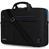 DOMISO 15-15,6 Zoll wasserdichte PC-Tasche mit USB-Ladeanschluss für Laptop/Apple/Lenovo IdeaPad ThinkPad/HP Spectre x360 Pavilion 15 ENVY 15 / Dell, Schwarz + Blau