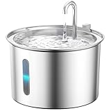 oneisall Katzenbrunnen Edelstahl, 2L Trinkbrunnen für Katze, Extrem Leiser Katzen Trinkbrunnen mit Wasserstandsfenster, katzentrinkbrunnen mit 3 Filtern, Spülmaschinenfest, LED Licht