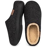 VeraCosy Herren Flauschige Sherpa Pantoffeln Memory Schaum Anti-Rutsch Innen Hausschuhe Schwarz，42-43 EU