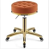 GYDUHYE 360° rollender drehbarer Salonhocker, 350 lbs belastbarer schwerer hydraulischer Hocker, Rollen und Gold Edelstahlbasis, Rollhocker, runder drehbarer Hocker (Color : Orange)