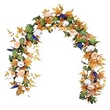 Herbstgirlande Kürbisse, Herbstlaubgirlande | Künstliche Blätter, Beeren, Kürbisse, Herbstgirlande | Thanksgiving Tafelaufsätze Girlande Deko