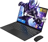 Notebook 15,6 Zoll Win 11 Pro, 16 GB DDR4 + 256 GB SSD / TF 1 TB, Celeron N4000, 1920 x 1080 FHD IPS, Laptop Gaming mit UHD Graphics 600, HDMI, Webcam, 5G WiFi, Bluetooth 5, Kabellose Maus, Schwarz