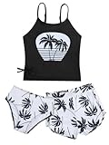 JiAmy Mädchen Bikini Set 3 Teilig mit Rock Tankini Badeanzug Kinder Verstellbare Träger Bademode mit Triangel Bikinihose für Teenager Schwarz,160