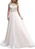 HUINI Damen Brautkleider Lang Prinzessin Hochzeitskleider Standesamtliche Chiffon A-Linie Brautmode Glitzer Vintage Brautkleider Weiß 38