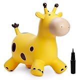U&C Planet Hüpftier für Kinder Aufblasbare Giraffe Gelbe Giraffe Hüpfer mit Handpumpe,Sprungpferd Hüpfspielzeug Geschenk für Kinder Alter 1-6