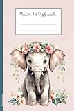 Notizbuch mit Elefant: A5 Notizheft mit Elefantenmotiv Buch liniert für Notizen kleiner Baby Elefant auf Schreibheft Elefanten Geschenk für Mädchen zum Kinder Geburtstag Einschulung und Schulanfang