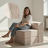 Schlafsessel mit Bettfunktion – Cord Sofa, Schlafsofa 75 cm breit, faltbare Schlafcouch & Gästematratze für 2, klappbares Sofa Bett – Sehr dick 20cm & bequem H3 – Test SEHR GUT Oeko-TEX Klappmatratze