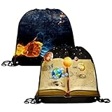 Eslifey 2 x Astronomie-Rucksack mit Kordelzug, Sportbeutel, Tragetasche, String-Rucksack, Aufbewahrung, Schwimmtaschen, Fitnessstudio, Reisen, für Party, Sport, Ausflüge
