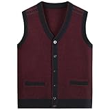 ZDSUHYIW Ärmellose Strickpullover Herren Knöpfen Strickweste Cardigan Strickjacke Freizeit Gestrickte Business Strick Sweater V-Ausschnitt Pullunder Wollweste Einfarbig Businessweste