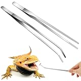 2 Stück Gebogen Aquarium Pinzette Lang 27 cm Pinzette Edelstahl,Pinzette Lang,Futterzange Edelstahl Mit Gummispitze Gerade und Gebogen Pinzetteterrarium Werkzeug,Futterwerkzeug für Aquarium-Silber