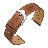 ANNEFIT Vintage Leder Uhrenarmband, Schnellverschluss Ersatzband 20mm für Herren Damen (Hellbraun)