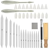 40 Stk Papierwischer Set, Mischen Papierwischer Bleistift um Zeichnen Zubehör, inkl 15 Blending Stumps und Tortillionen Set für Kunst Zeichnen Schleifpapier, mit 2 Skizzenwischer-Set, Radiergummis